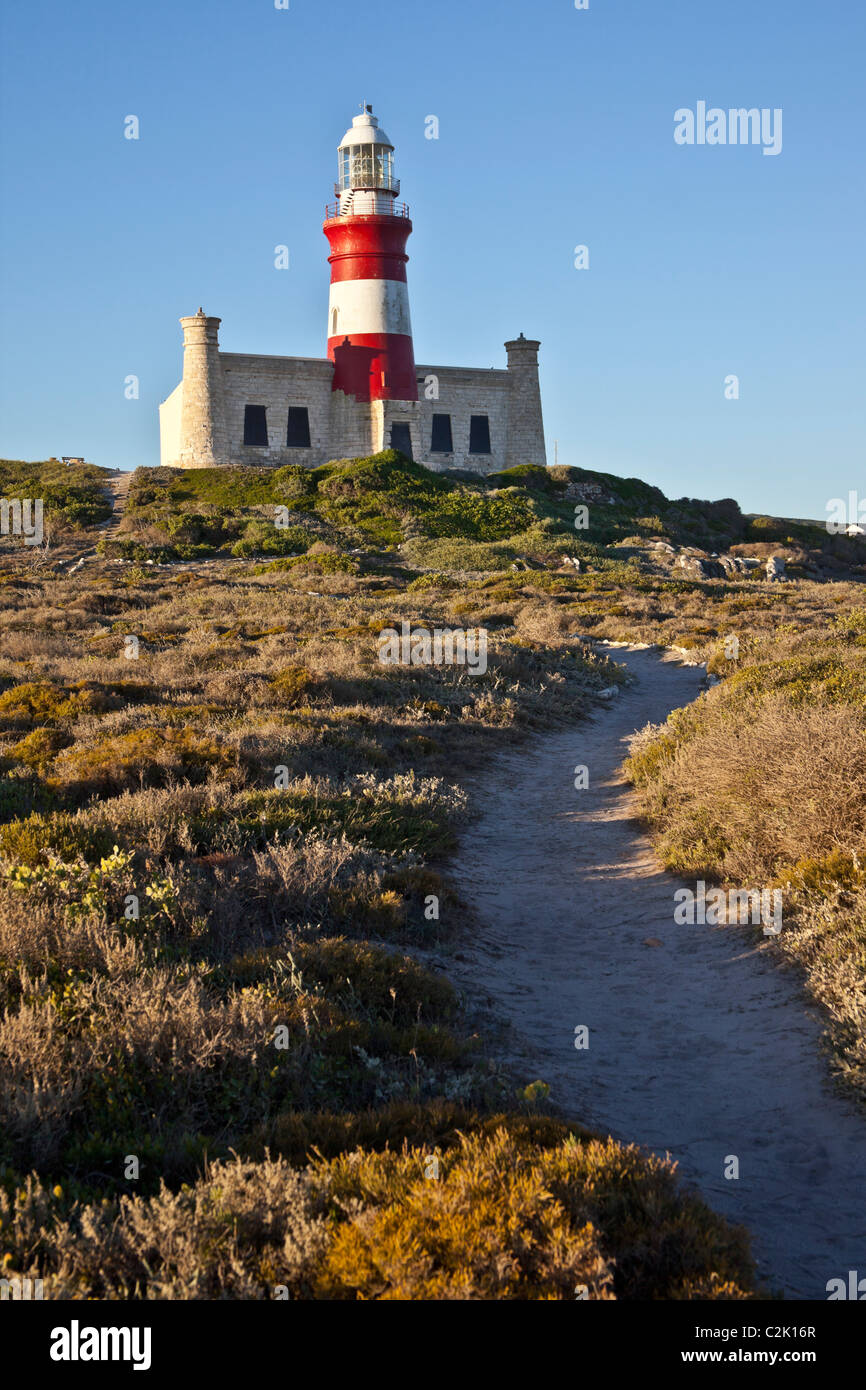 Der Agulhas Leuchtturm auf der südlichen Spitze von Afrika, Kap Agulhas, Western Cape, Südafrika Stockfoto