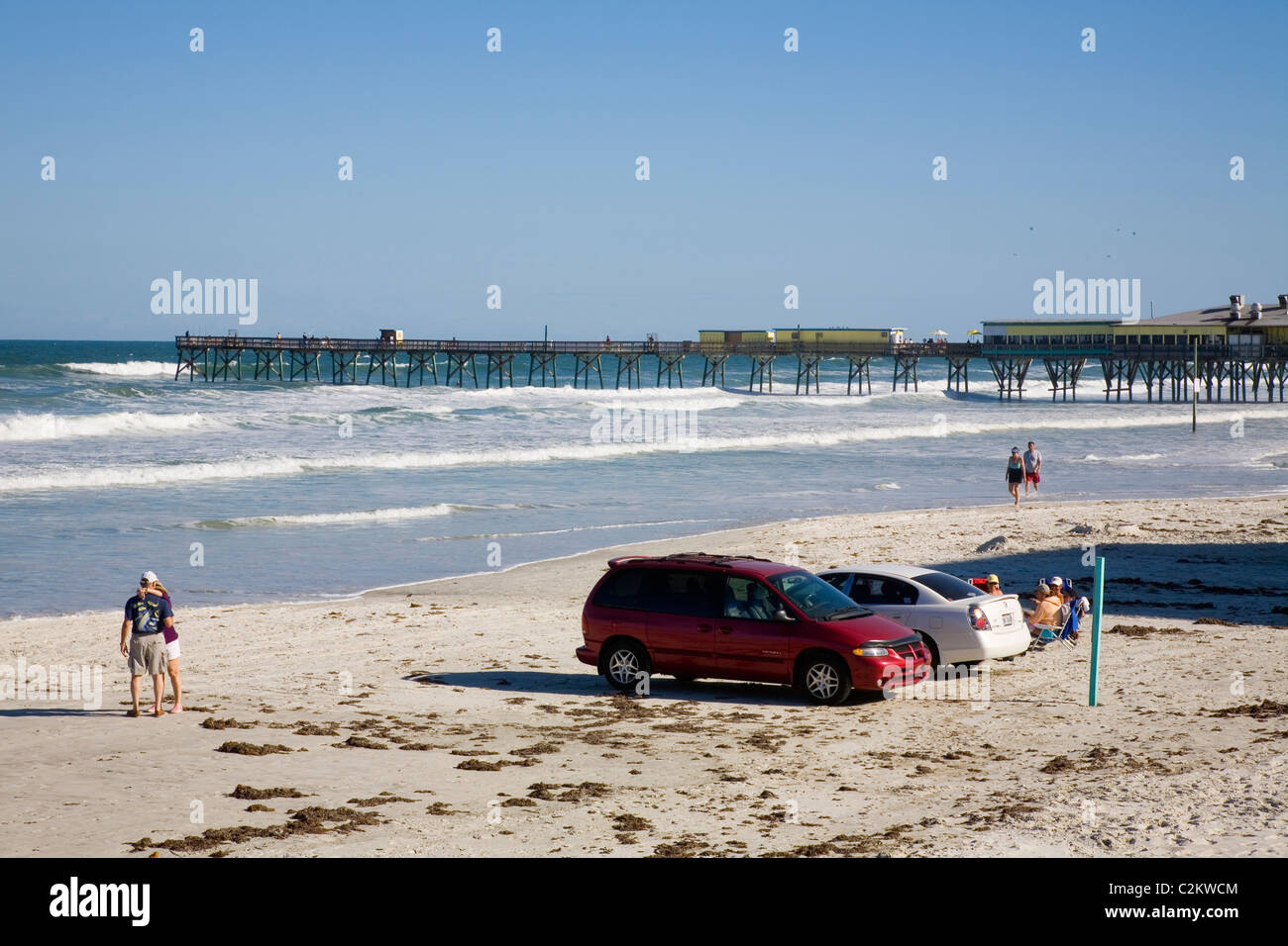 Daytonas weltberühmten Strand befahren darf, Thema, Einschränkungen und natürlich, Ozean-Gezeiten, Daytona Beach, FL. Stockfoto