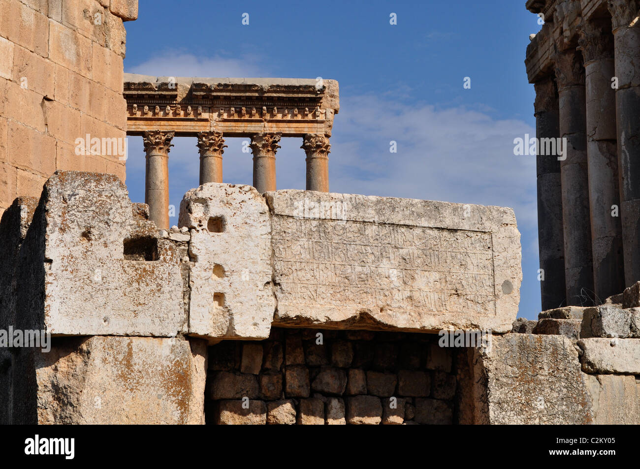 Baalbek Tempel, massive vorrömischen Blöcke, Bekaa-Tal, Libanon. Umstrittene Herkunft und Datum. Außerirdische glauben Theorien. Stockfoto