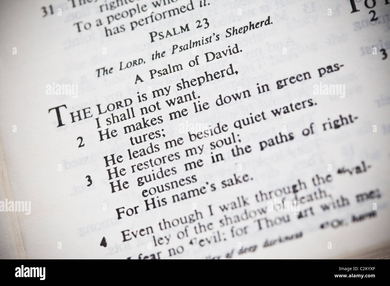 Die neue amerikanische Standardbibel Open auf Psalm 23 Stockfoto