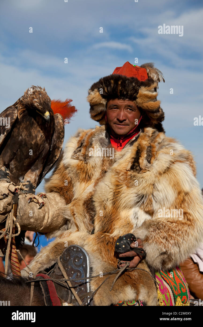 Mongolische kasachischen Eagle Hunter, Eagle Festival, Western Region, Mongolei Stockfoto