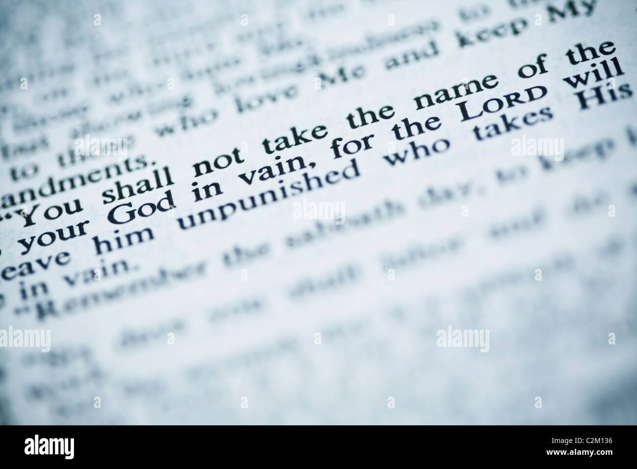 Das dritte der zehn Gebote aus dem New American Standard Bible über nehmen den Namen des Herrn nicht vergeblich Stockfoto