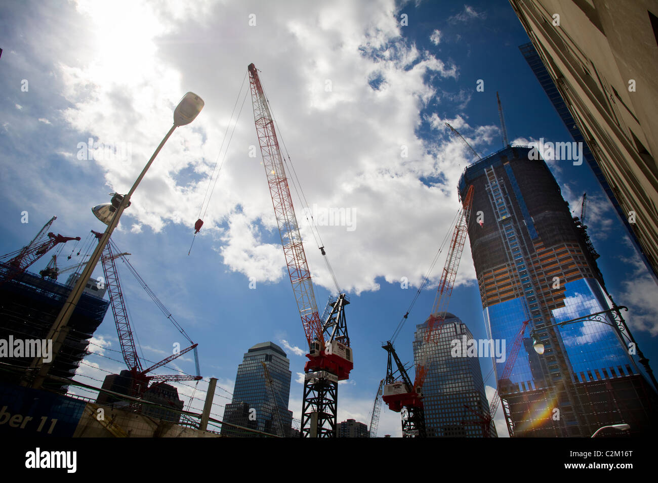 Der Bau der Freedom Tower, Center und andere Gebäude am Ground Zero in New York Stockfoto