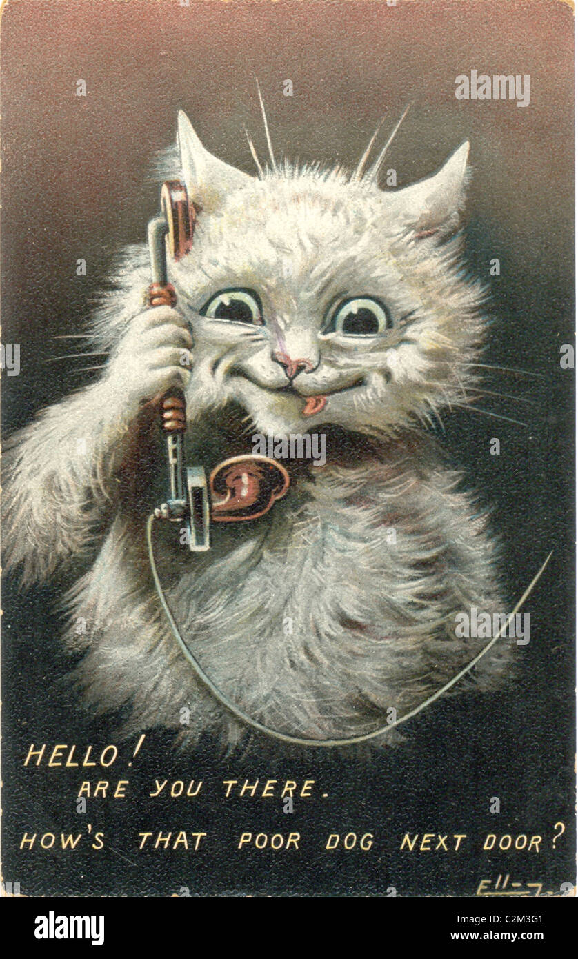 Postkarte von Katze mit Telefon Künstlers Seibel Stockfoto