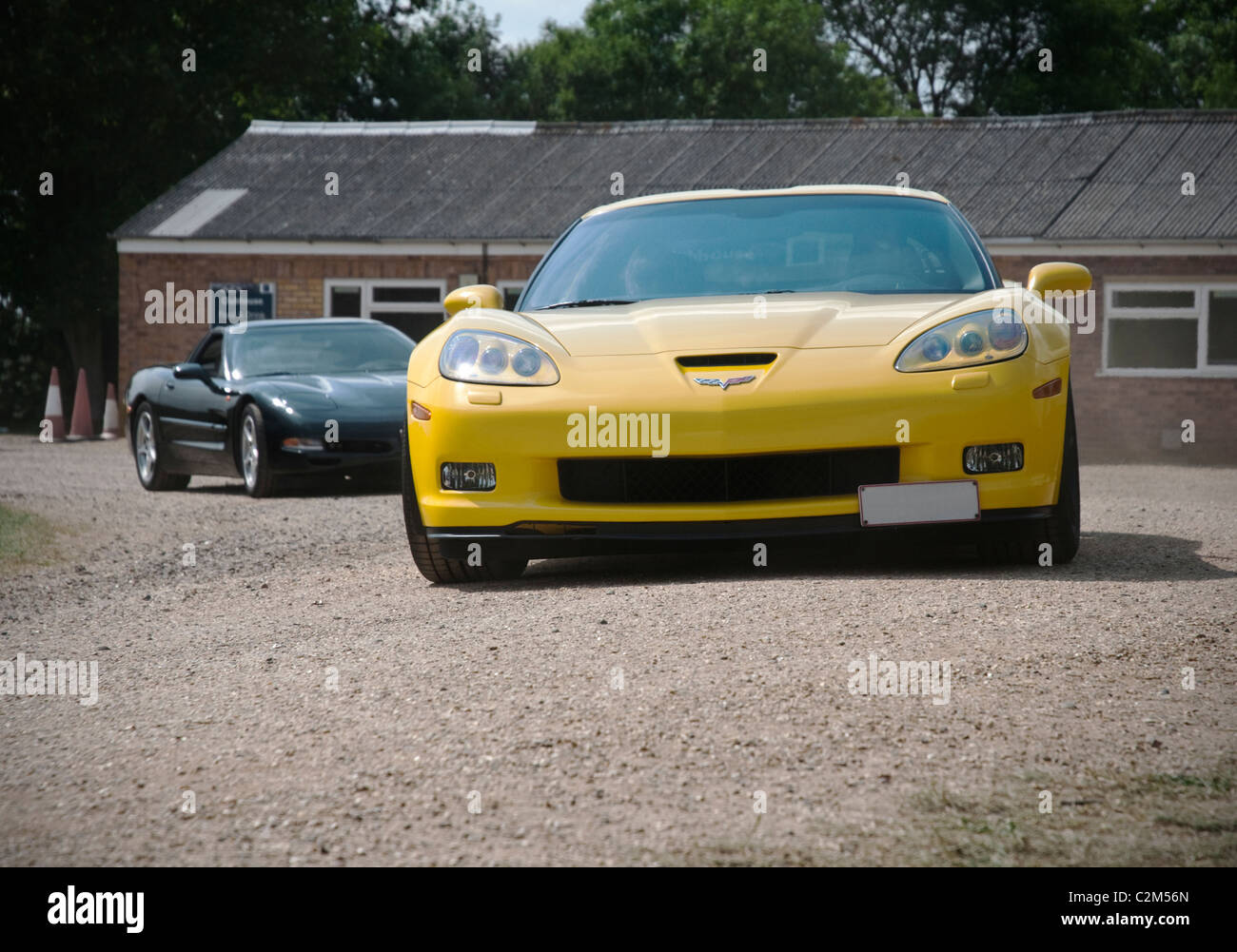 Zwei moderne amerikanische Corvette Sportwagen. Stockfoto