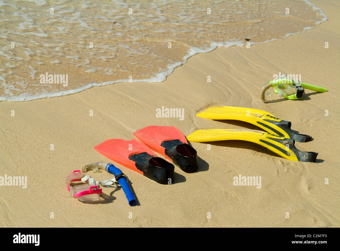 Schnorchelausrüstung, Strand von Sosua, Dominikanische Republik Stockfoto