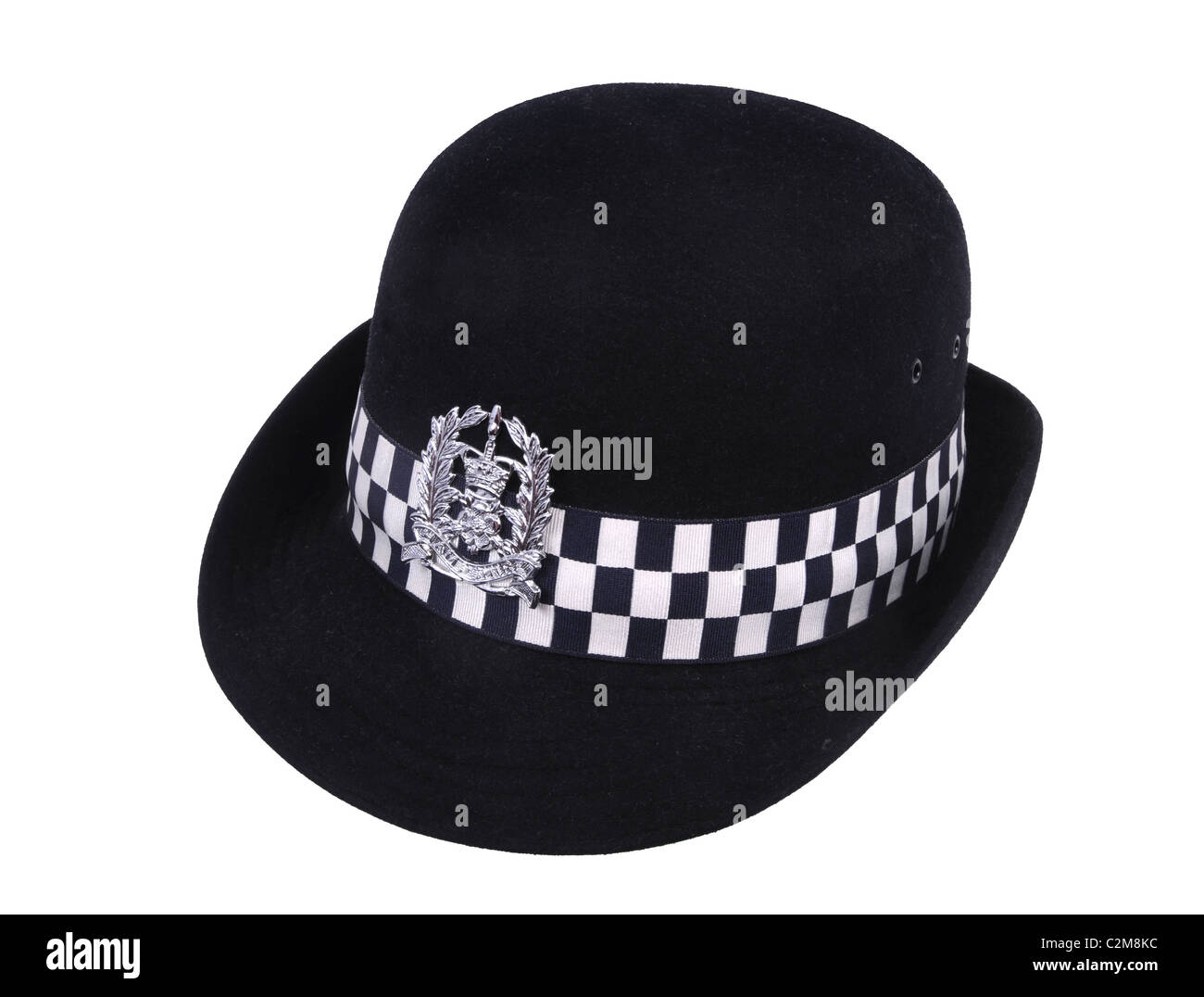 Filz Mütze als an britische Polizistinnen ausgegeben. In diesem Beispiel ist zu Hampshire Constabulary badged. Stockfoto