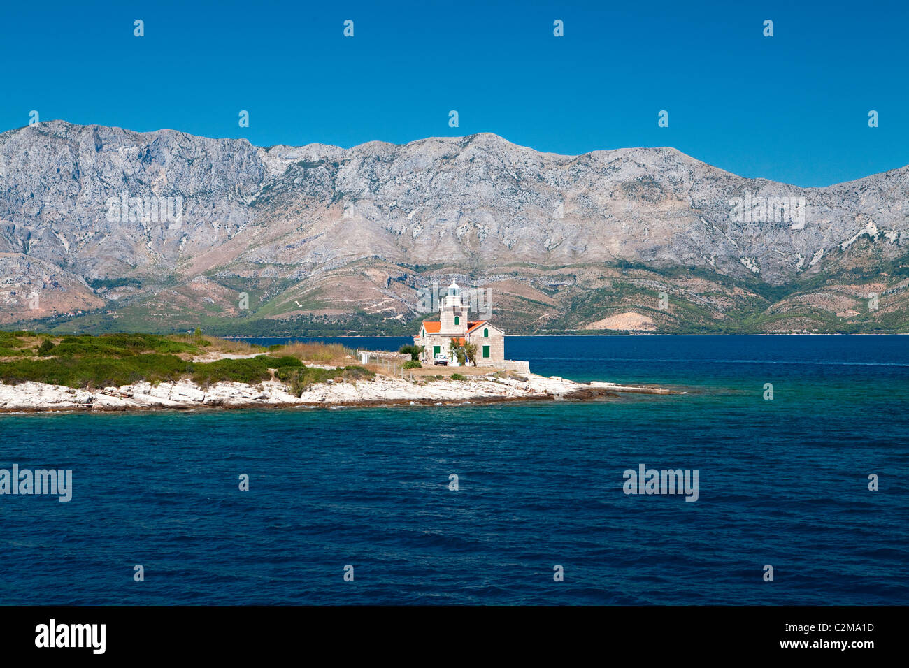 Der Leuchtturm von Sucuraj in der Insel Hvar (Kroatien). Stockfoto