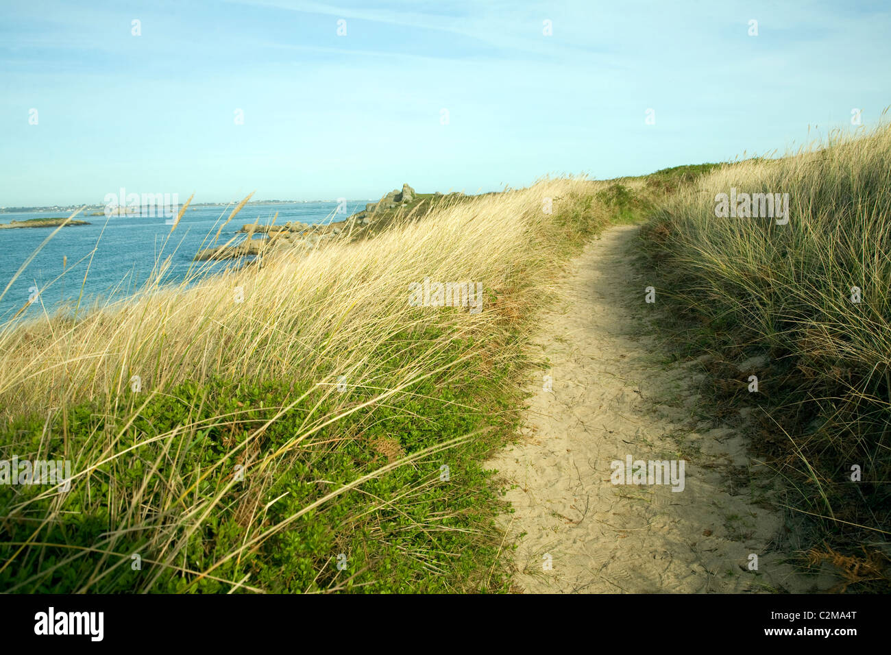 Küsten-Wanderweg Sand Dünengebieten Grass Herm Island Kanalinseln Stockfoto