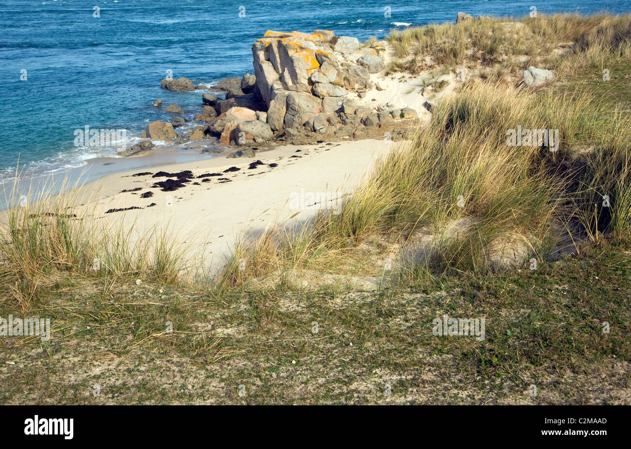 Küste in der Nähe von Oyster Point Herm Insel Kanal Inseln Sandstrand nordwestlichen Ecke der Insel Stockfoto