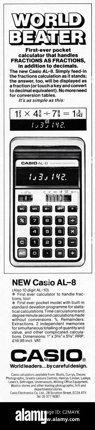 Werbung für CASIO Taschenrechner im Männer-Magazin circa 1977 Stockfoto