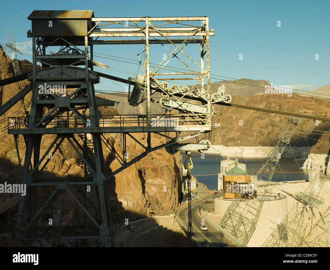 Alten overhead Kabel Kran, Hoover-Staudamm. Stockfoto