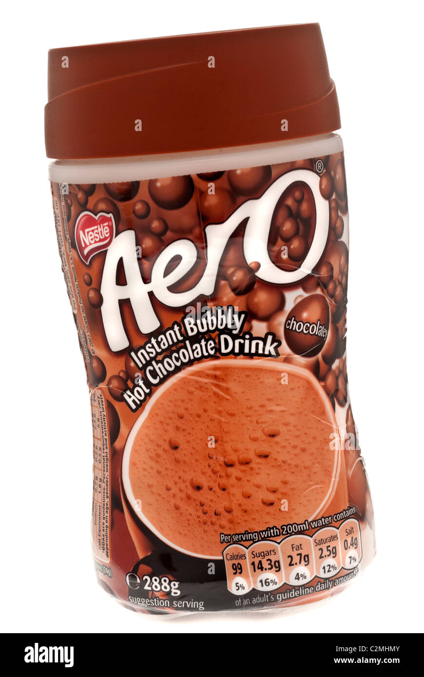 Glas mit Aero heiße Schokolade trinken Stockfoto