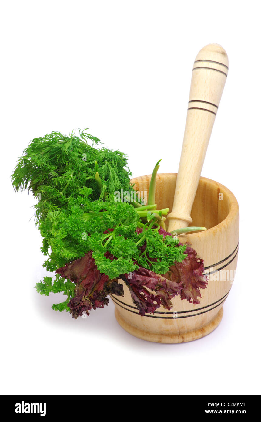 Heilende Kräuter auf weißem Hintergrund Stockfoto