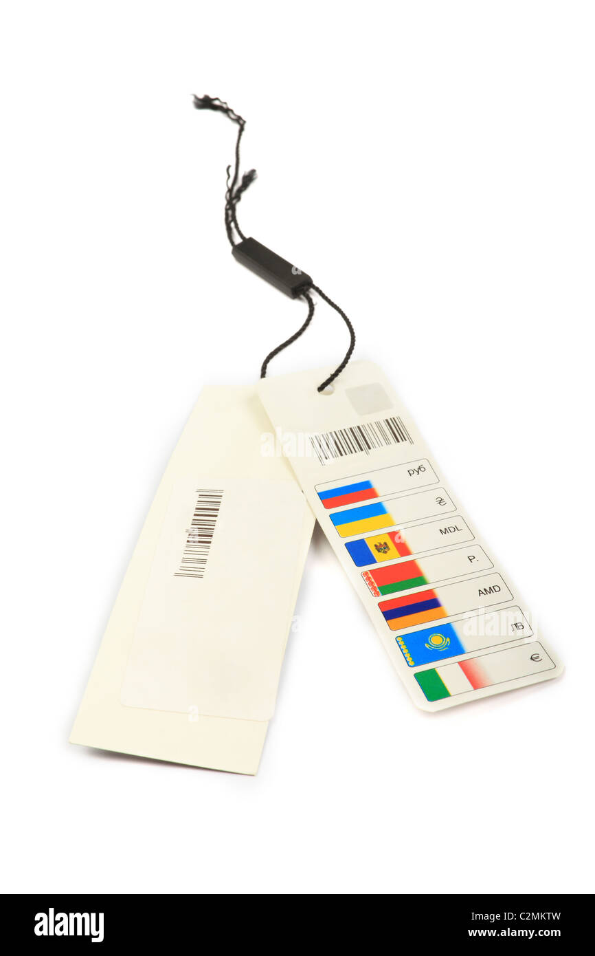 Preisschilder mit dem leeren Raum für Ihr Design isoliert auf weißem Hintergrund. Stockfoto