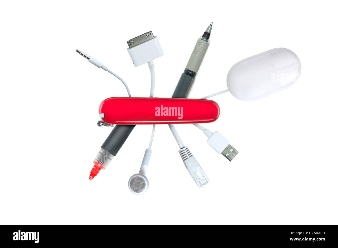 Schweizer Armee Messer Metapher über Teamwork und Technologie und Büros Stockfoto