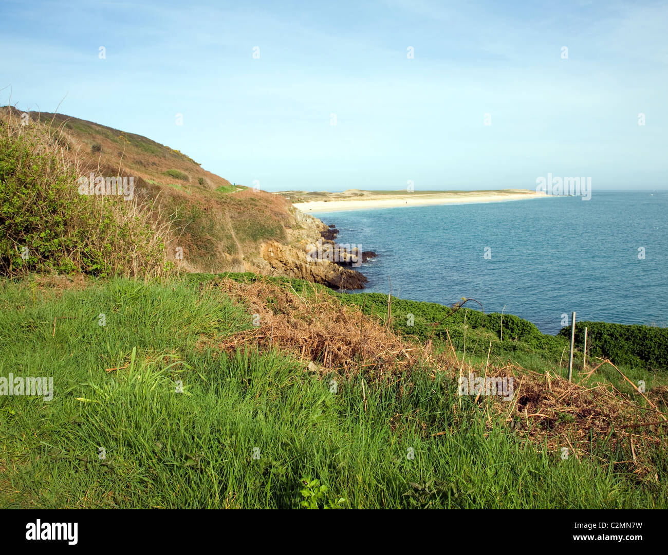 Herm Island Kanalinseln anzeigen Norden nach Shell Beach in der Ferne Stockfoto
