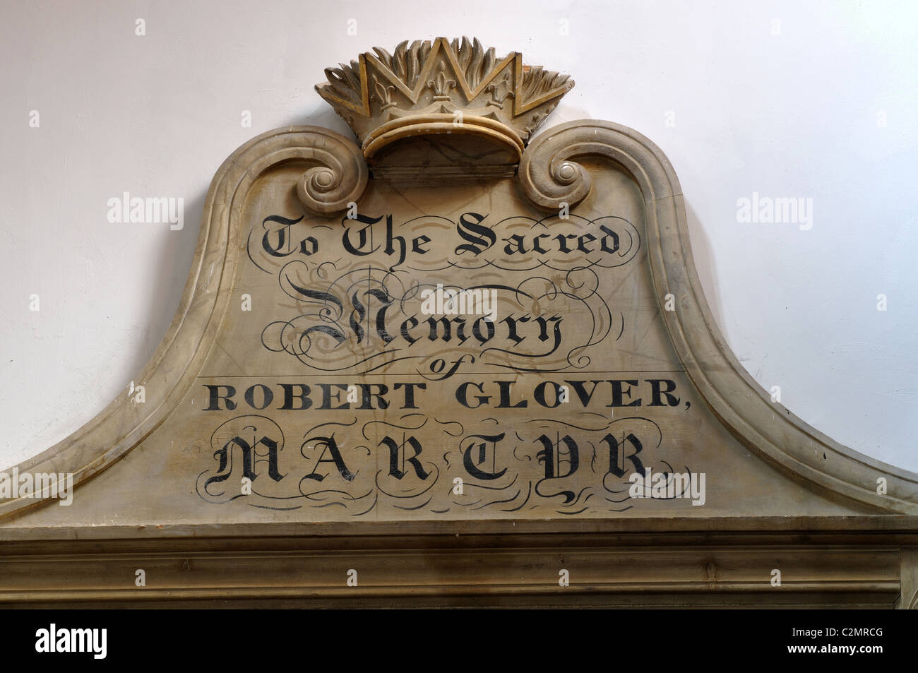 Gedenkstätte für Märtyrer Robert Glover, St. Peter Kirche, Mancetter, Warwickshire, England, UK Stockfoto