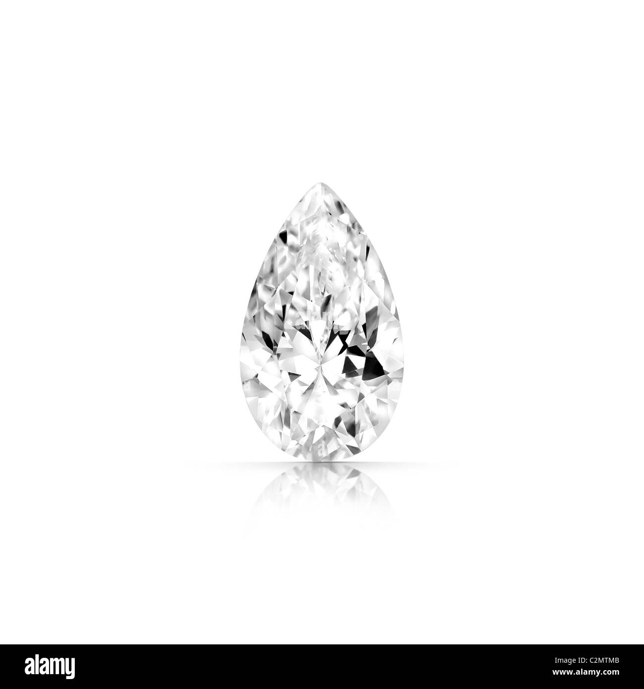 Birne Graustufen Diamanten isoliert auf weißem Hintergrund mit teilweiser Reflexion und Beschneidungspfade geschnitten Stockfoto