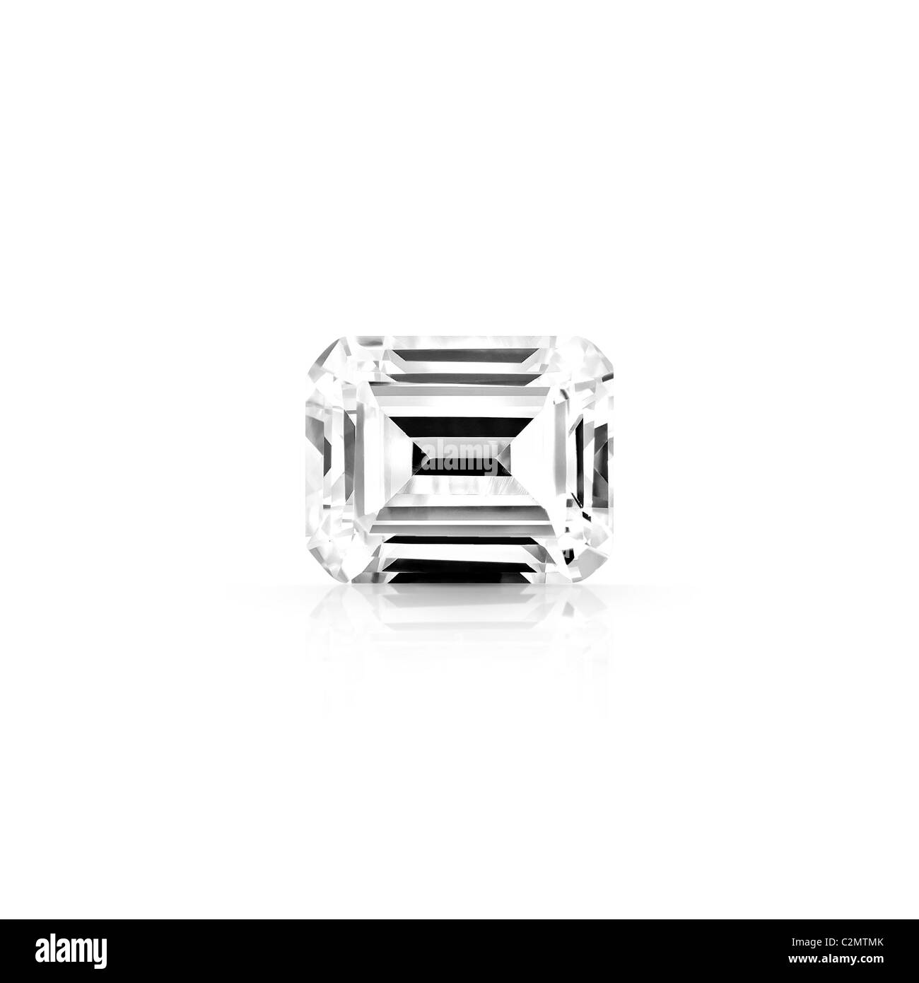 Smaragd brillant Graustufen isoliert auf weißem Hintergrund mit teilweiser Reflexion und Beschneidungspfade Stockfoto