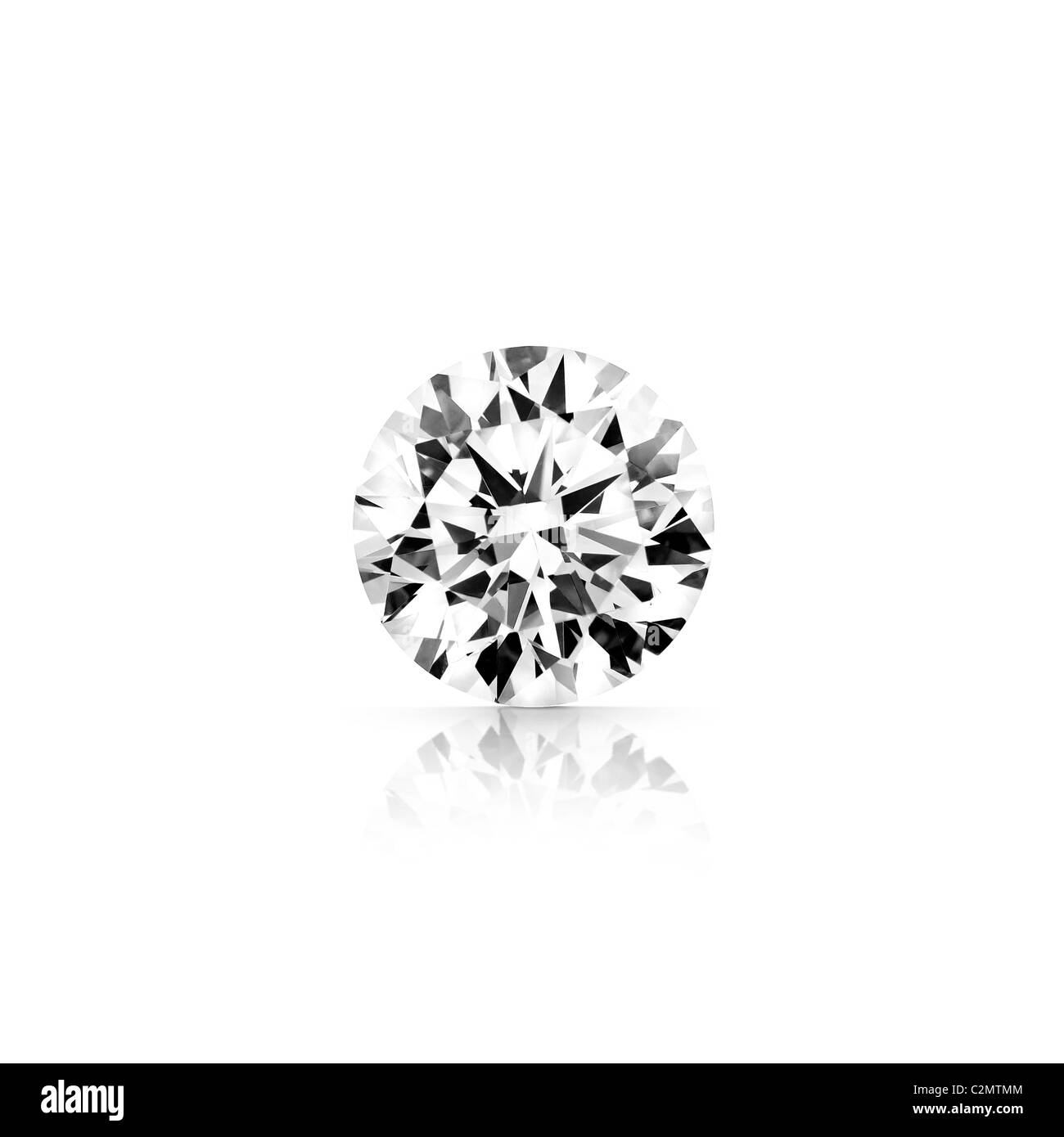 brillante Graustufen Diamanten isoliert auf weißem Hintergrund mit teilweiser Reflexion und Beschneidungspfade geschnitten Stockfoto