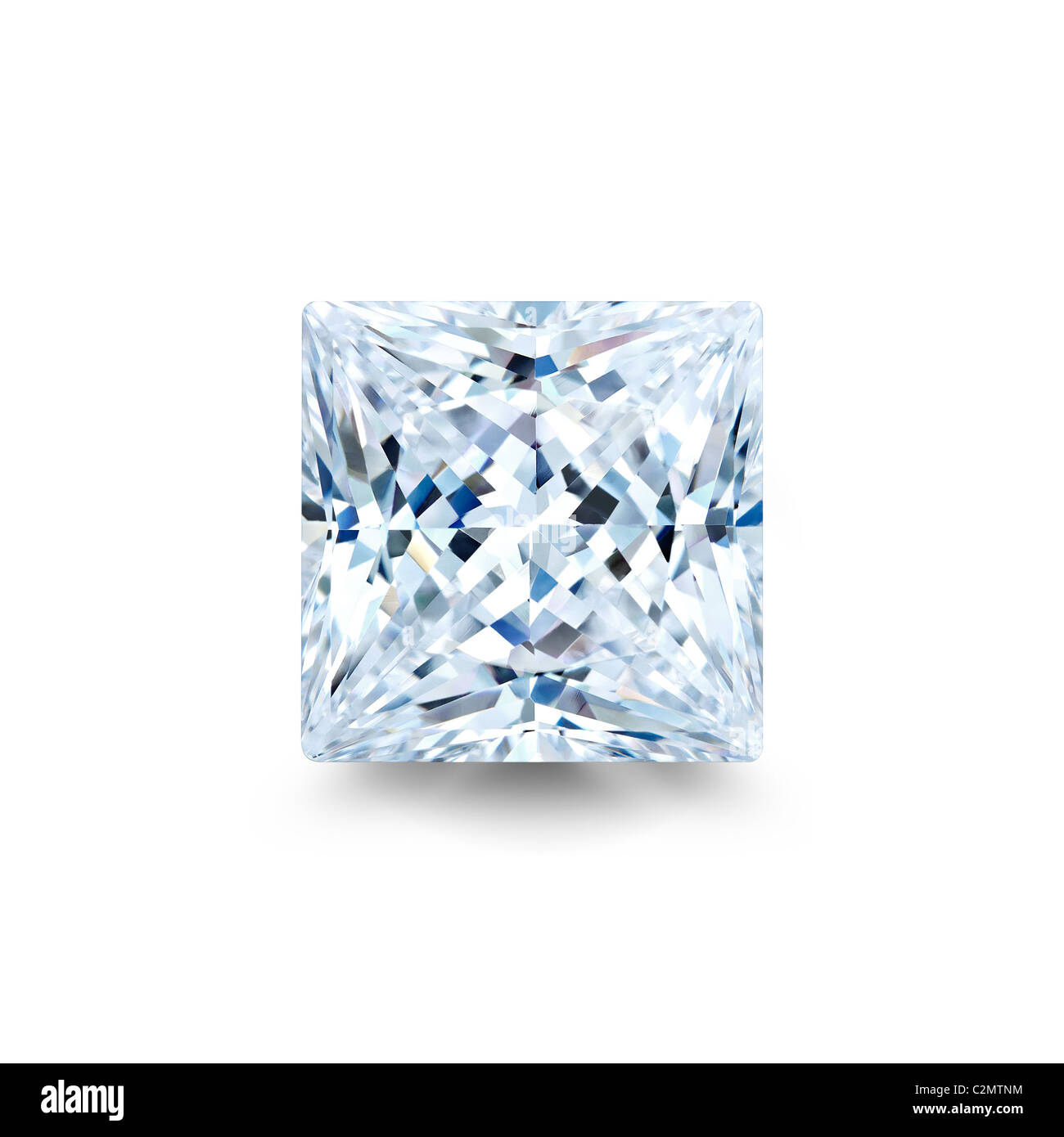 Prinzessin Schnitt Diamant isoliert vor weißem Hintergrund mit Drop Shadow voll Beschneidungspfad Stockfoto