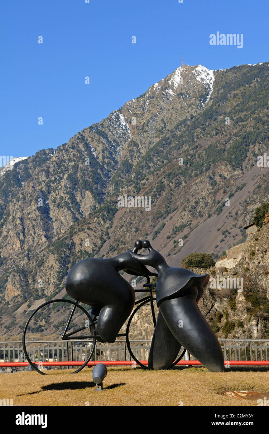 Skulptur "Gewinner Kuss", Escaldes-Engordany, Andorra La Vella, Fürstentum Andorra Stockfoto