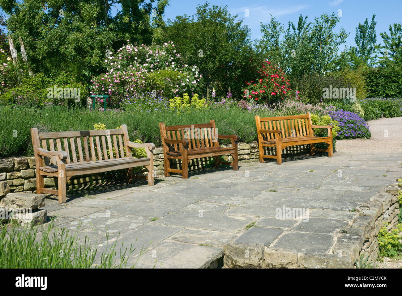 Englische Gartenbänke. Essex UK Stockfoto