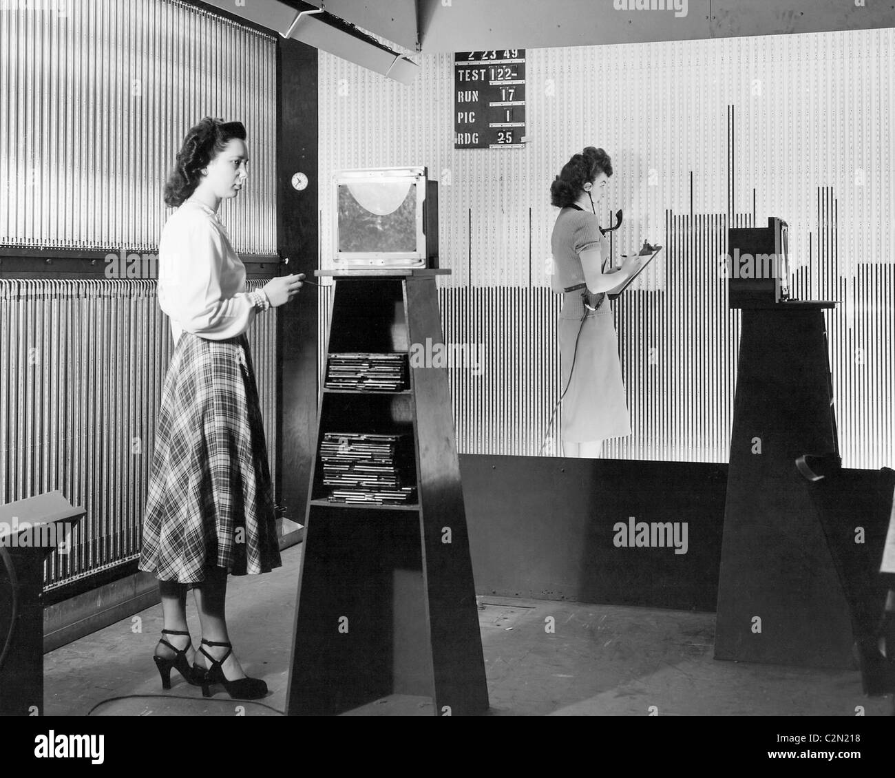 Manometer-Board-Setup in der 18 x 18 Zoll Supersonic Windkanal bei Lewis. USA Stockfoto