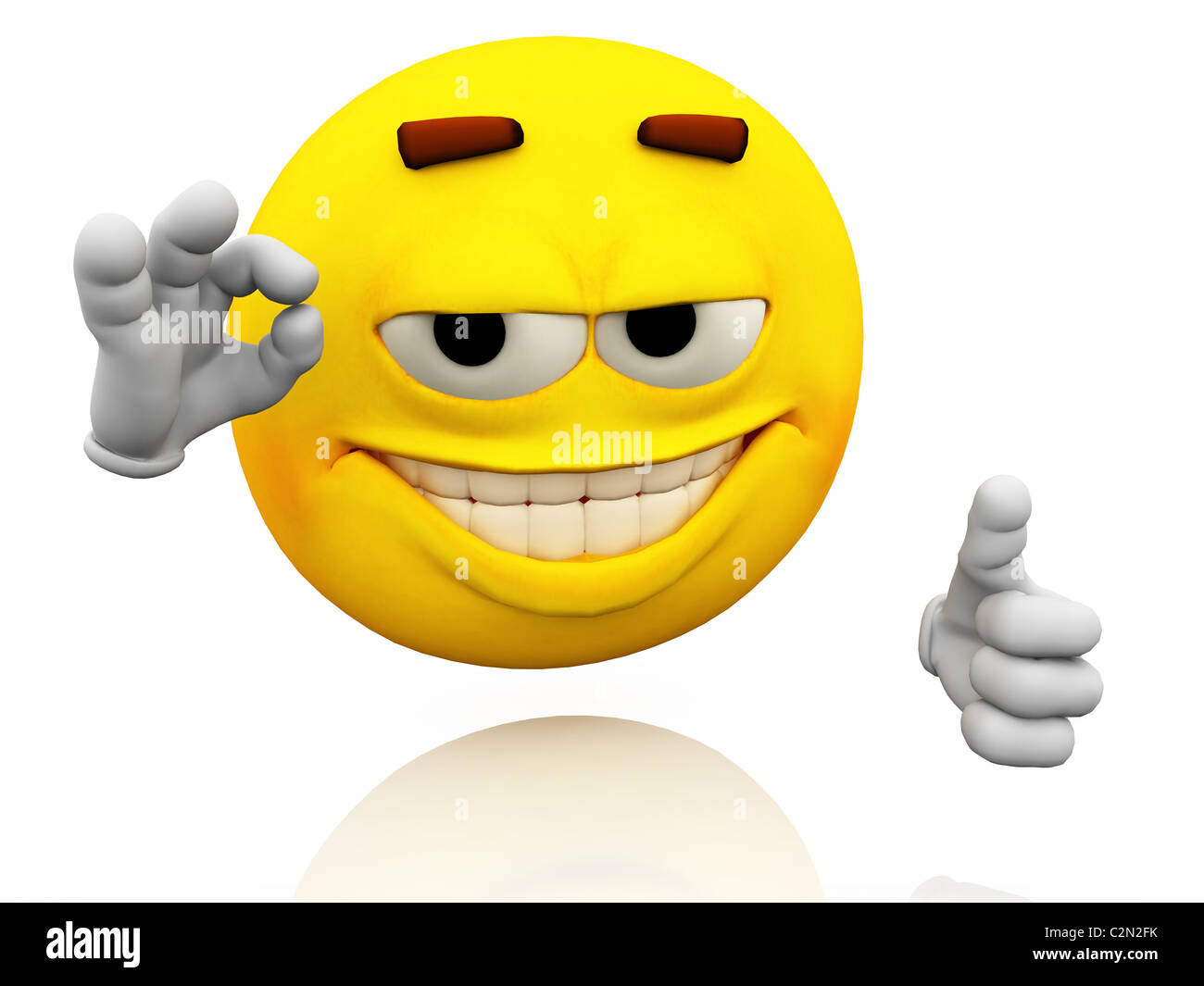 Smiley, Emoticons. Gesichtsausdruck. Heißen emotionalen Ausdruck auf ein gelbes Gesicht mit großen Augen. Angenehme und zufriedenstellende Geste. Stockfoto