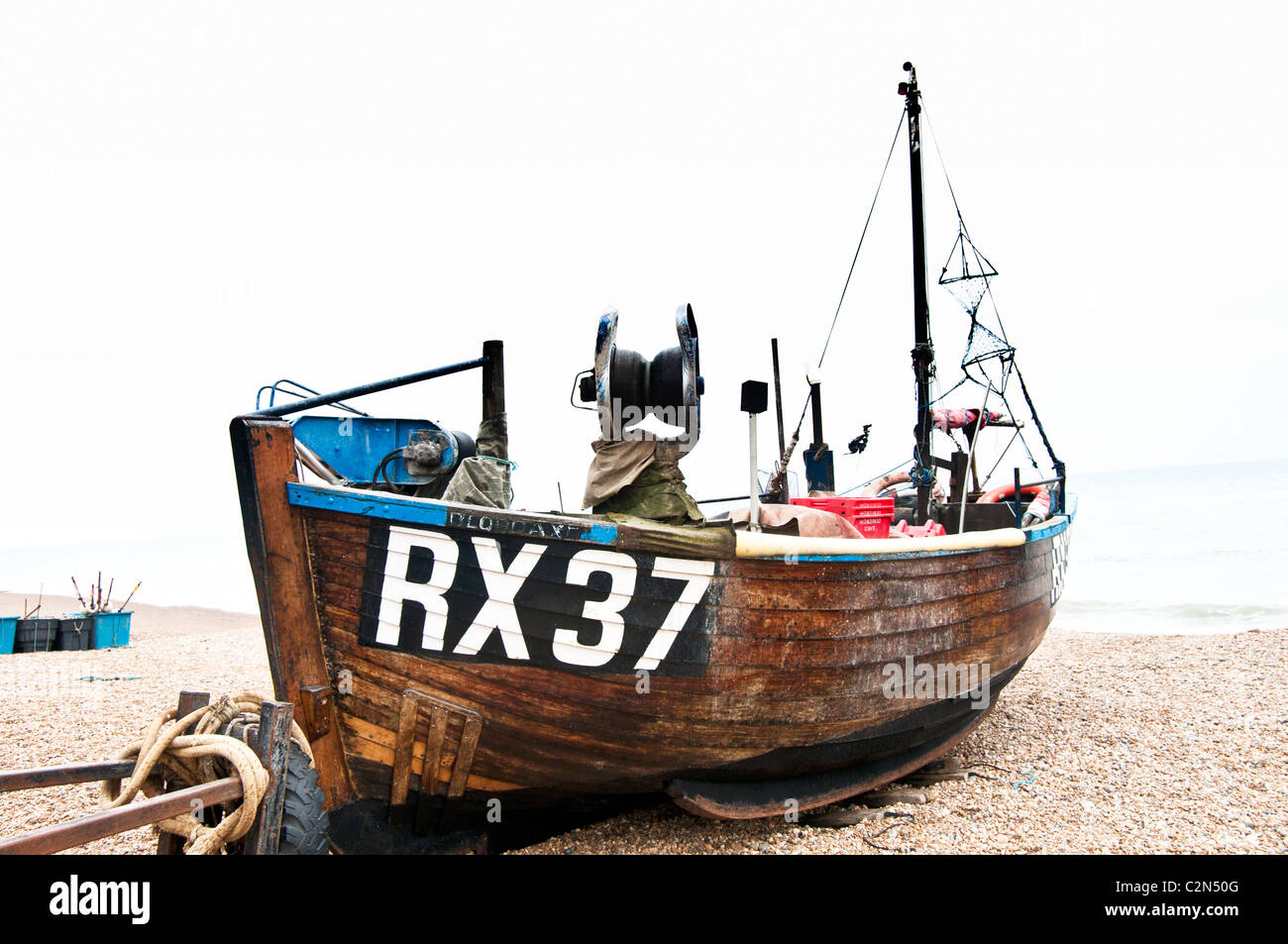 Fisherboat im Hafen von Hastings; Fischerboot Im Hafen von Hastings Stockfoto