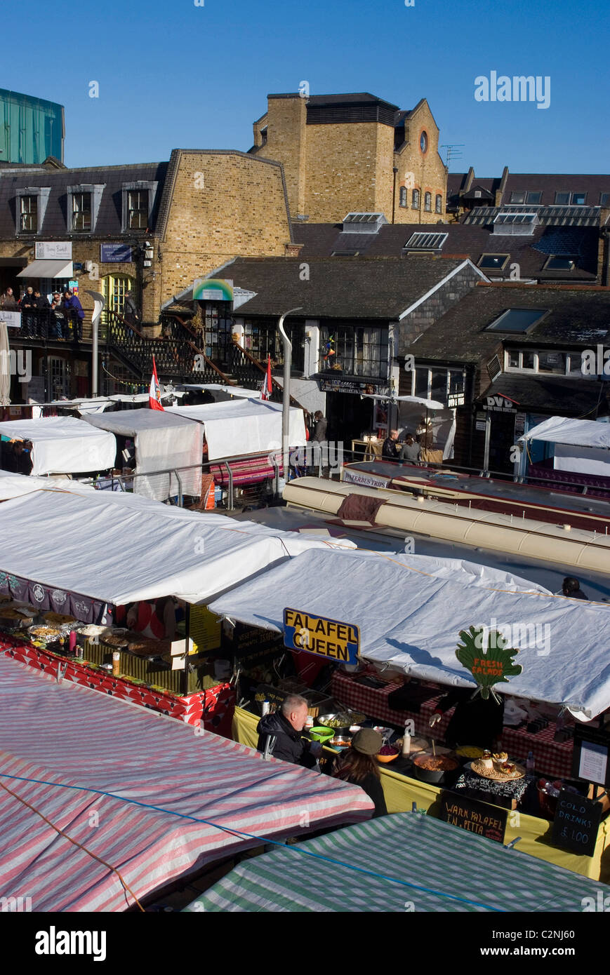 Essen-Zeichen, alte Pferdeställe, Camden Lock, Camden High Street, London NW1, England Stockfoto