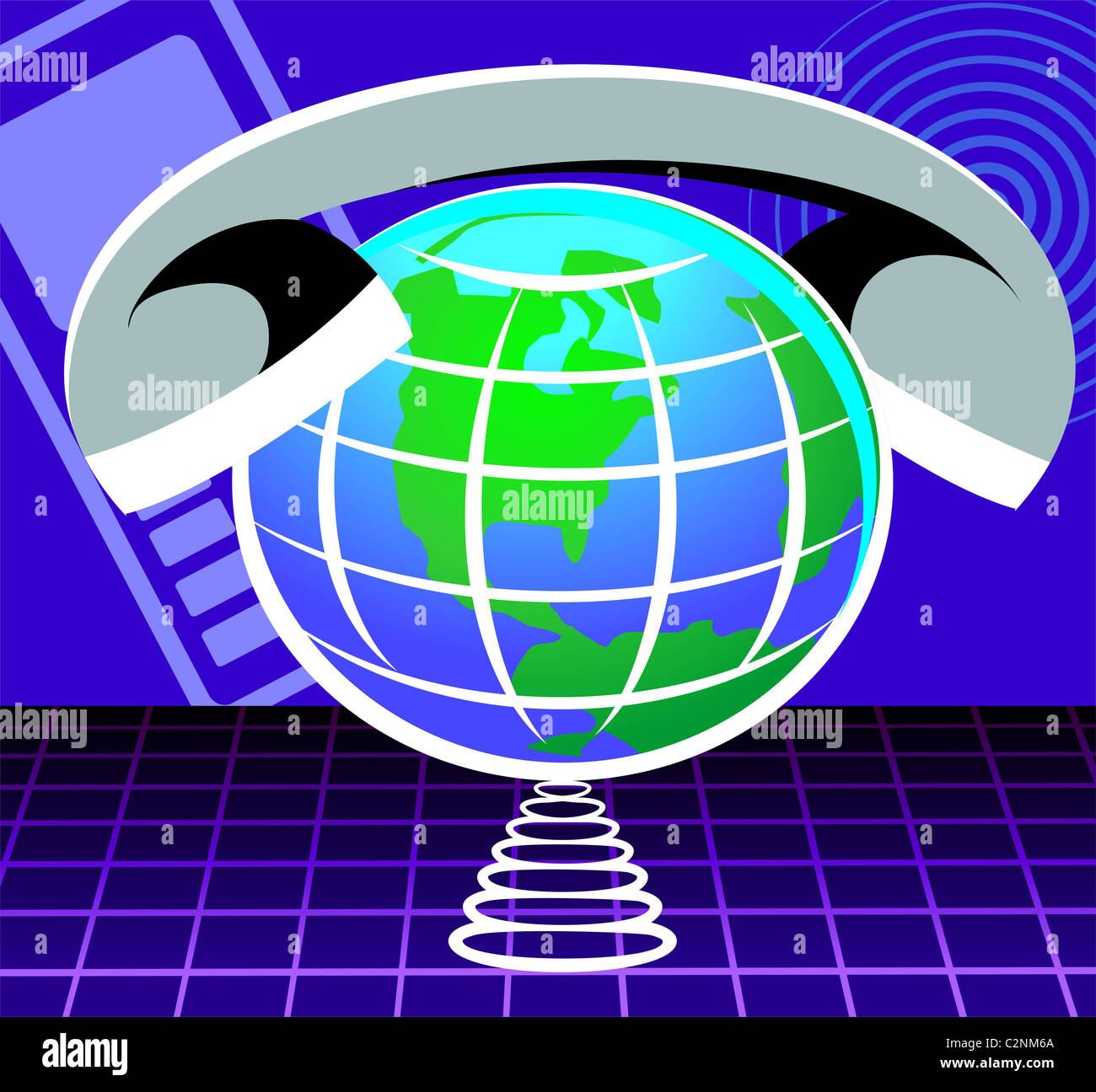 Beispiel für einen Telefonhörer auf einen Globus Stockfoto