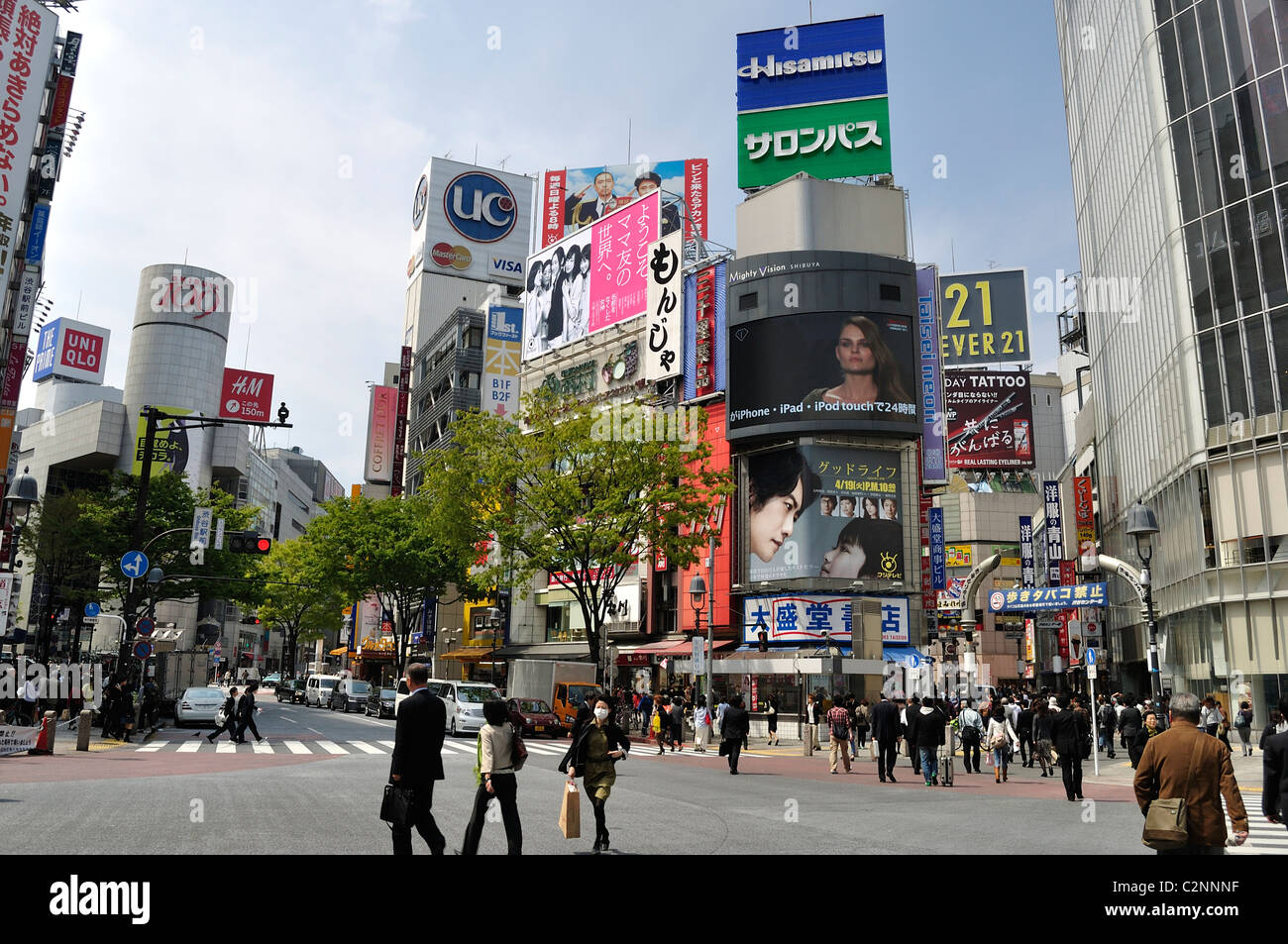 Shibuya crossing und umliegenden Gewerbebauten (109) in Shibuya (Tokio, Japan) Stockfoto