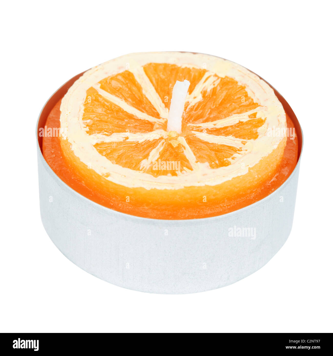Orangen Tee Licht Kerze Ausschnitt Stockfoto