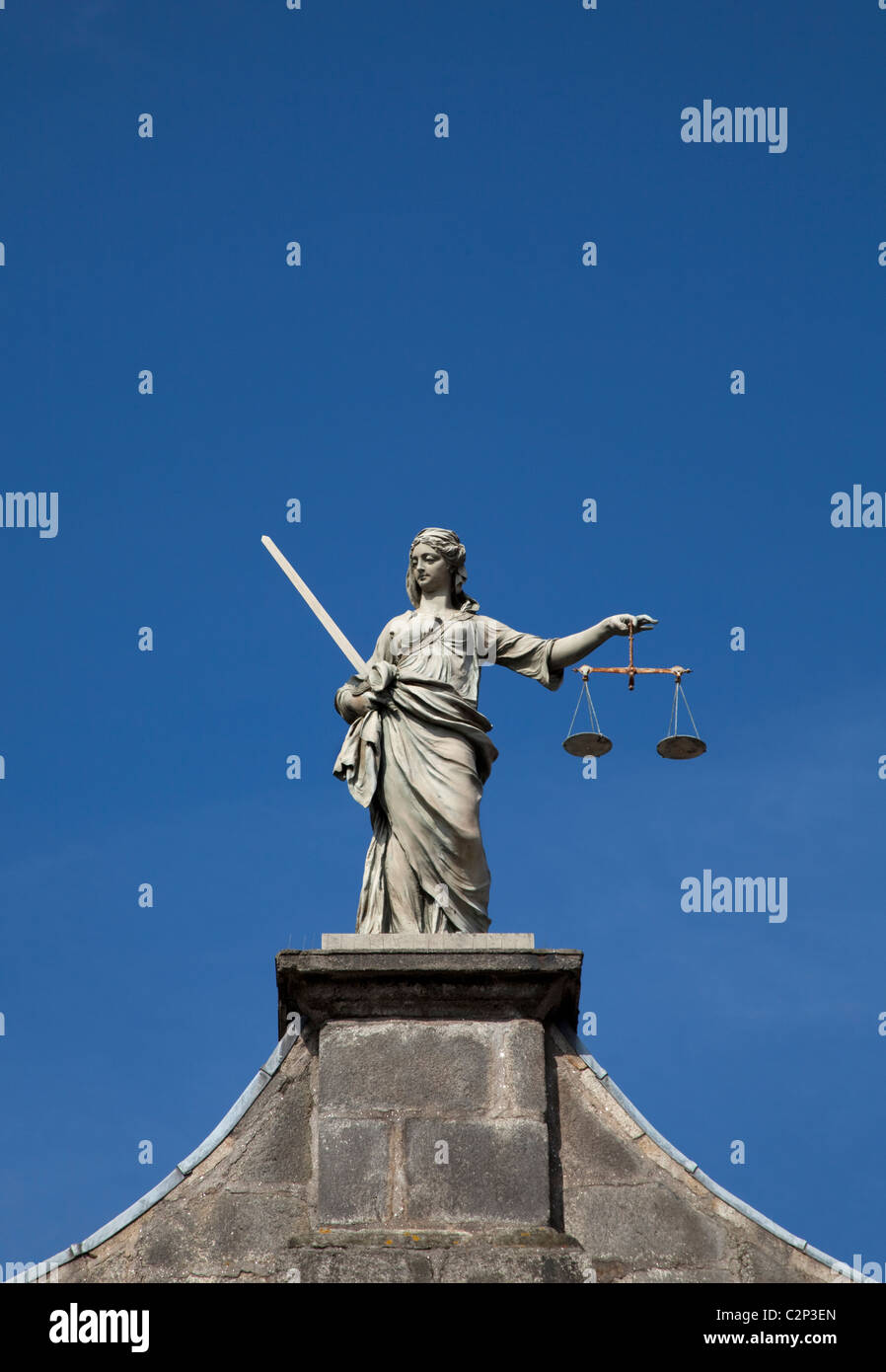 Skulptur von Gerechtigkeit, Waage der Gerechtigkeit, Dublin Castle, Stadt Dublin, Irland Stockfoto