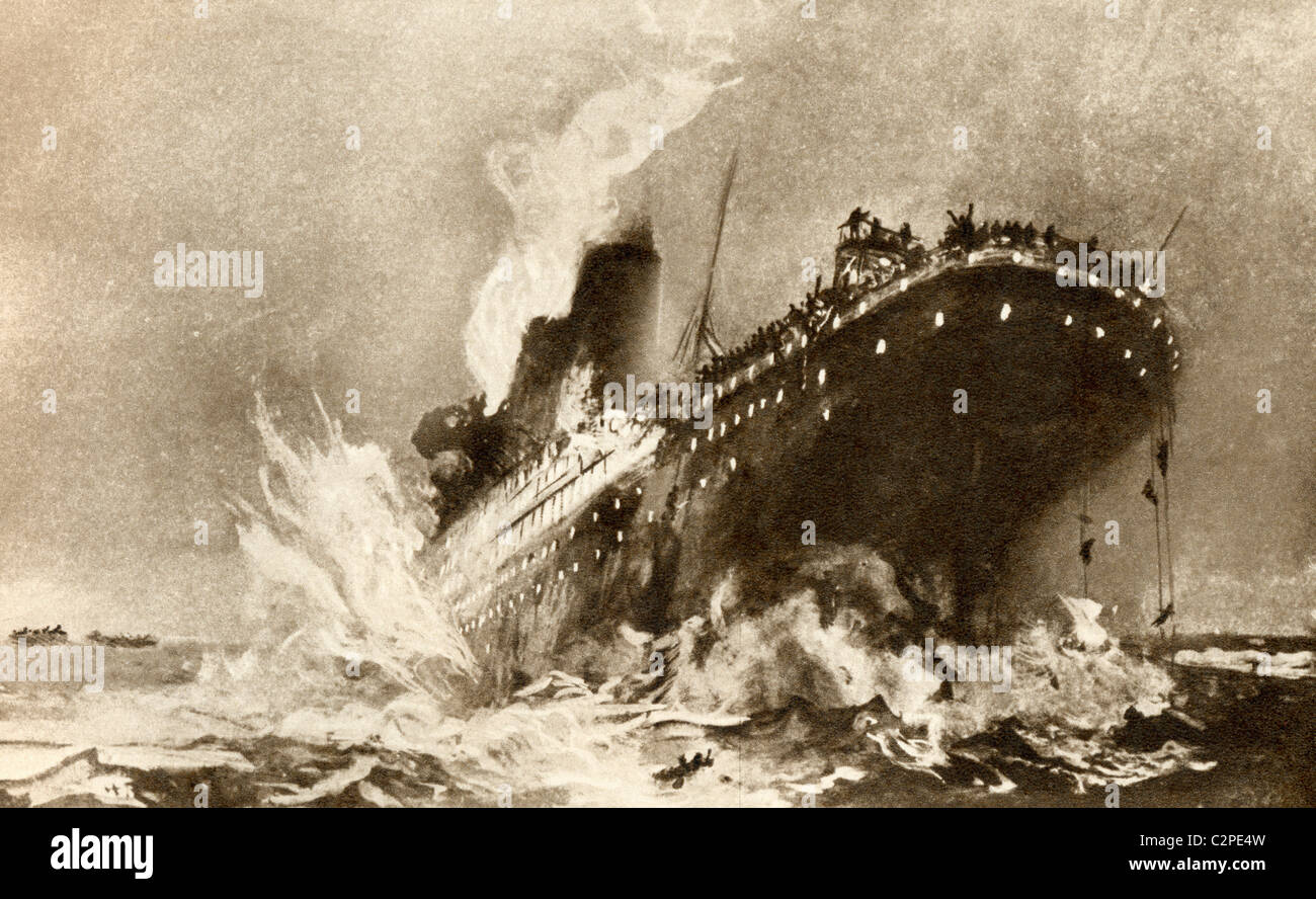 RMS Titanic der White Star Line sinkt um 2,20 UHR am Montagmorgen, 15. April 1912. Stockfoto