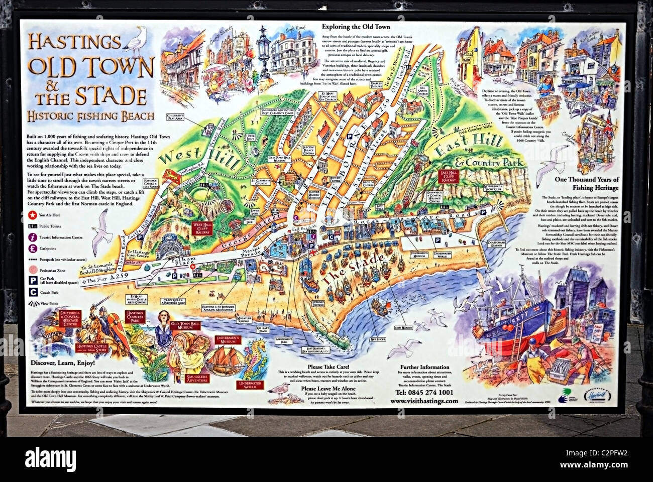 Attraktionen und Karte, Hastings Stockfoto