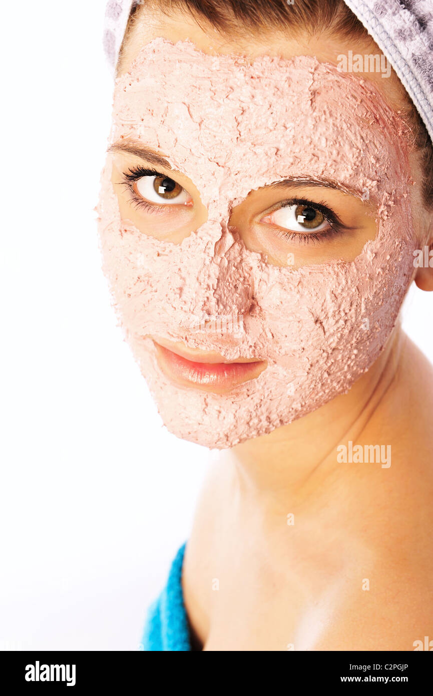 Hautpflege-Frau mit Schönheitsmaske Stockfoto