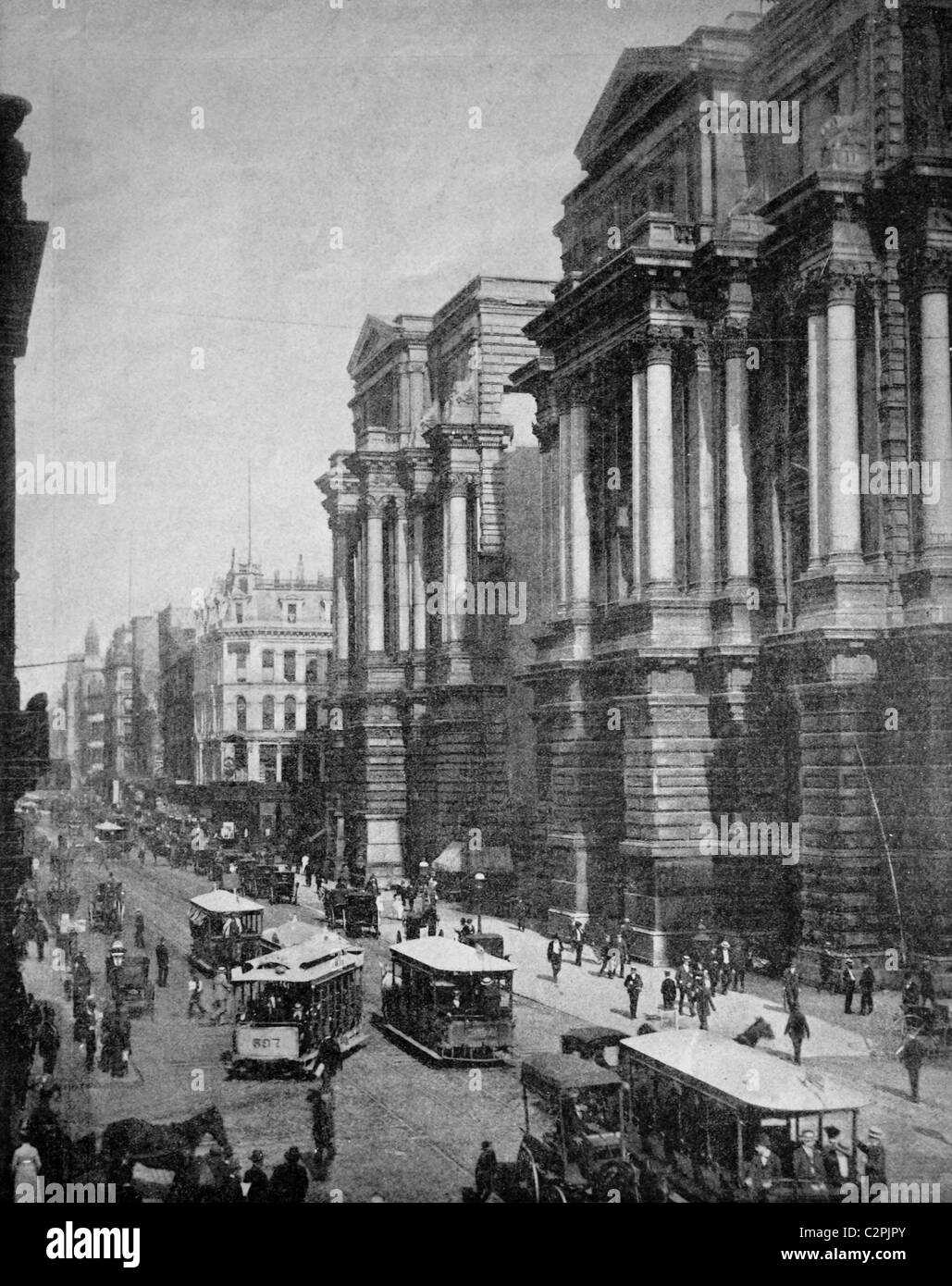 Frühe Autotype von Randolf Street, Chicago, USA, Geschichtsbild, 1884 Stockfoto