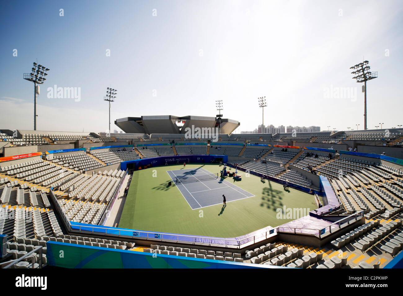 Olympischen Spiele in Peking 2008 - Olympische grüne Tennisstadion. Stockfoto