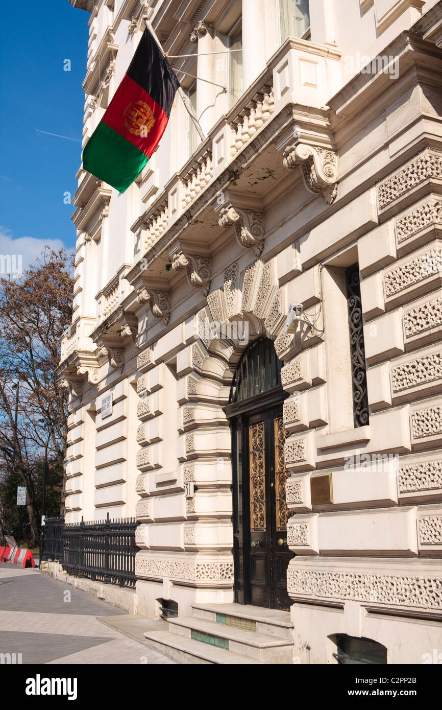 Die Außenseite der Botschaft der islamischen Republik Afghanistan bauen an einem sonnigen Tag auf Ausstellung Road, London, 2011 Stockfoto