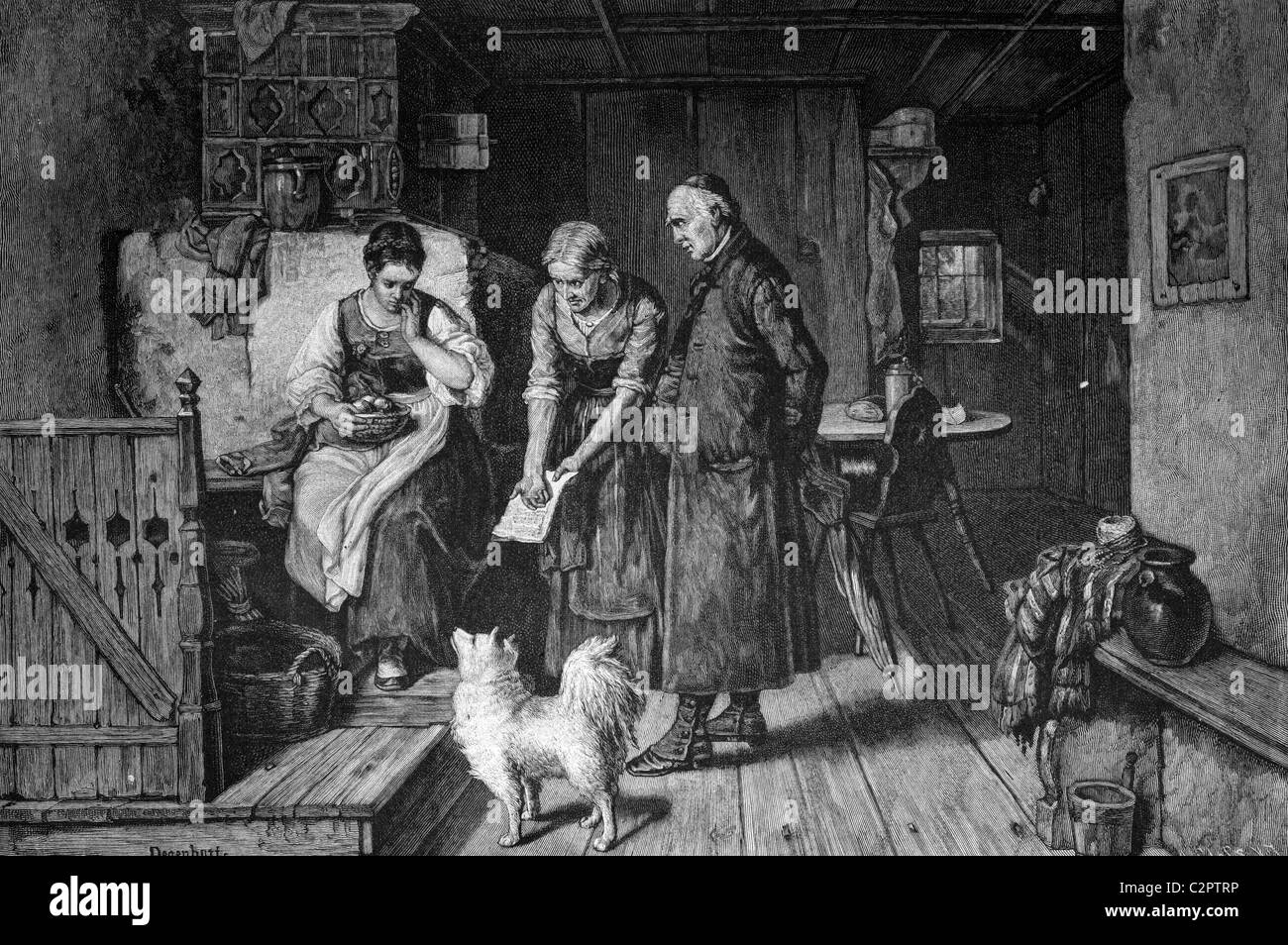 Die entdeckten Liebesbrief, historische Illustration über 1886 Stockfoto