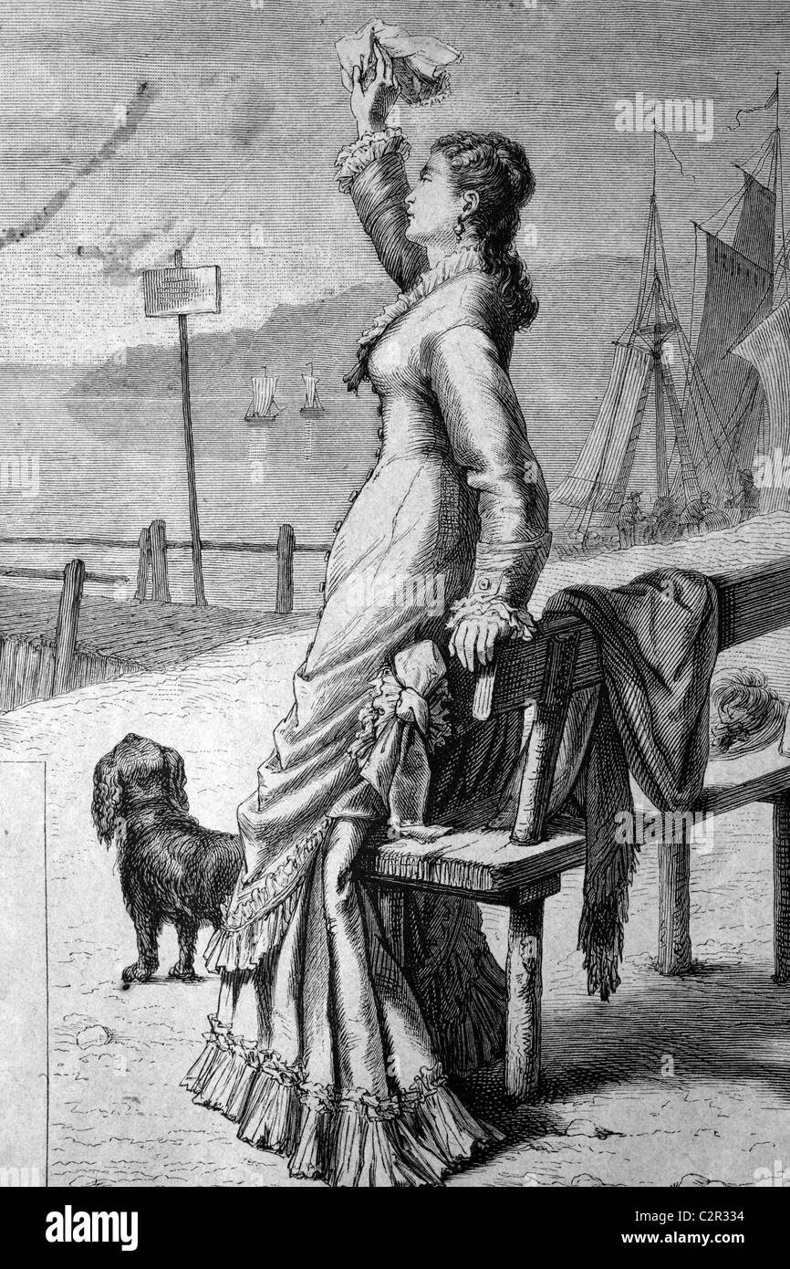 Abschied am Hafen, historische Abbildung, ca. 1886 Stockfoto