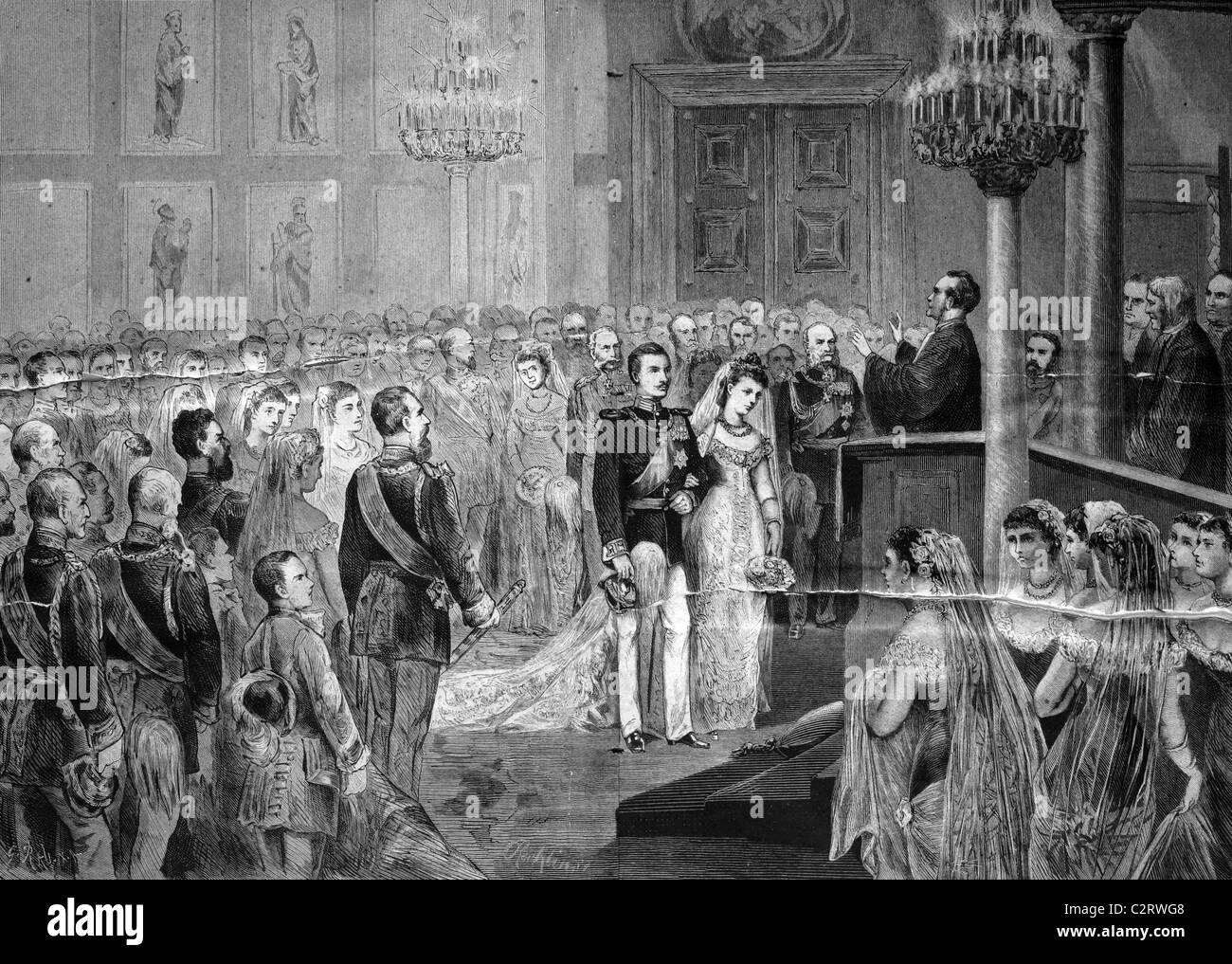 Hochzeit von Prinz Wilhelm von Preußen und Prinzessin Augusta Victoria von Schleswig-Holstein in Berlin, 1881, historische Illustratio Stockfoto