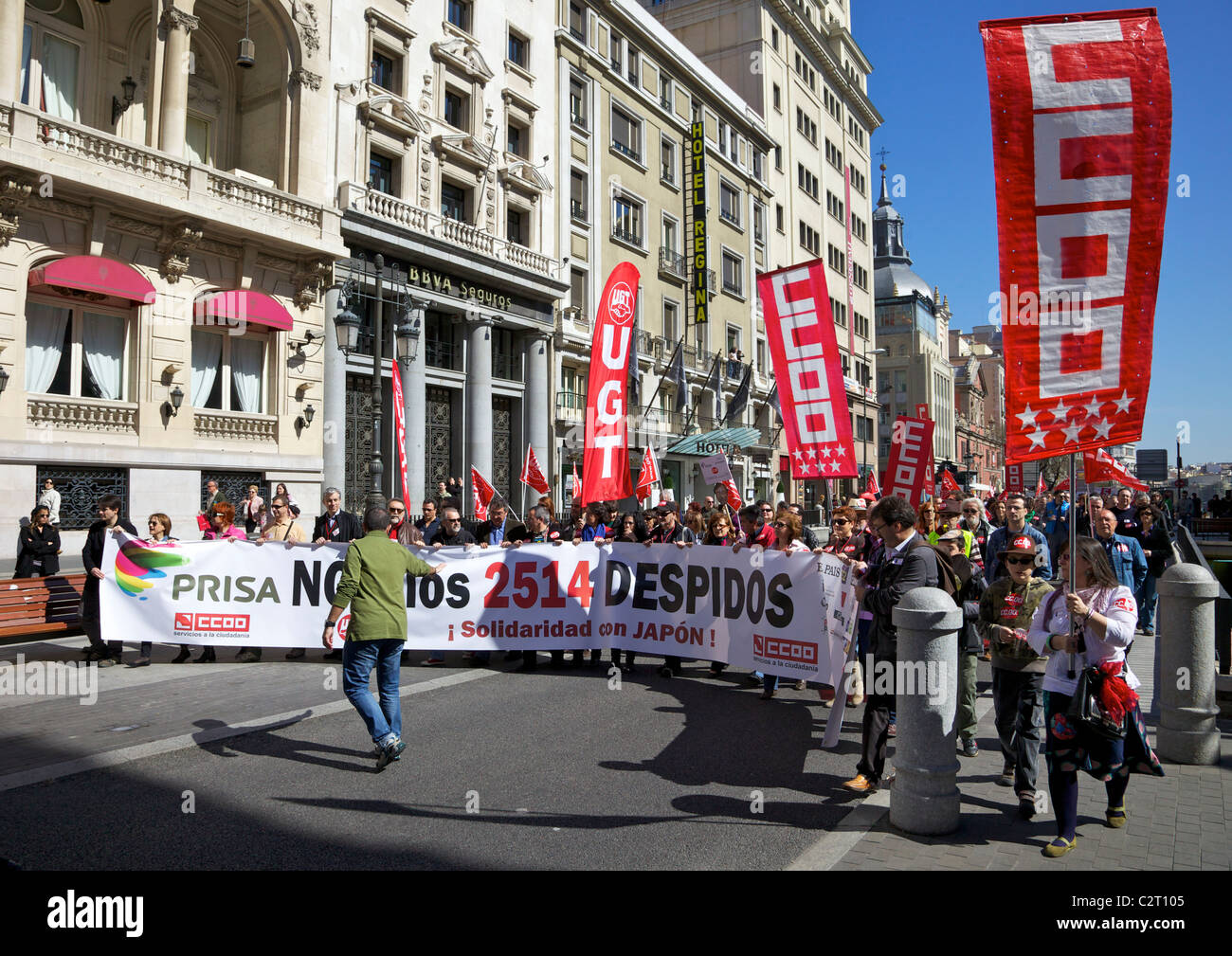 Politischen Demonstranten und Polizei in den Straßen der Hauptstadt, März 2011, Madrid, Spanien, Europa, EU Stockfoto