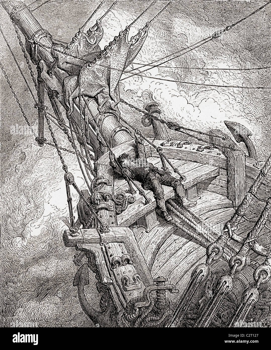 Nach der ursprünglichen Zeichnung von Gustave Dore für The Rime of the Ancient Mariner. Stockfoto