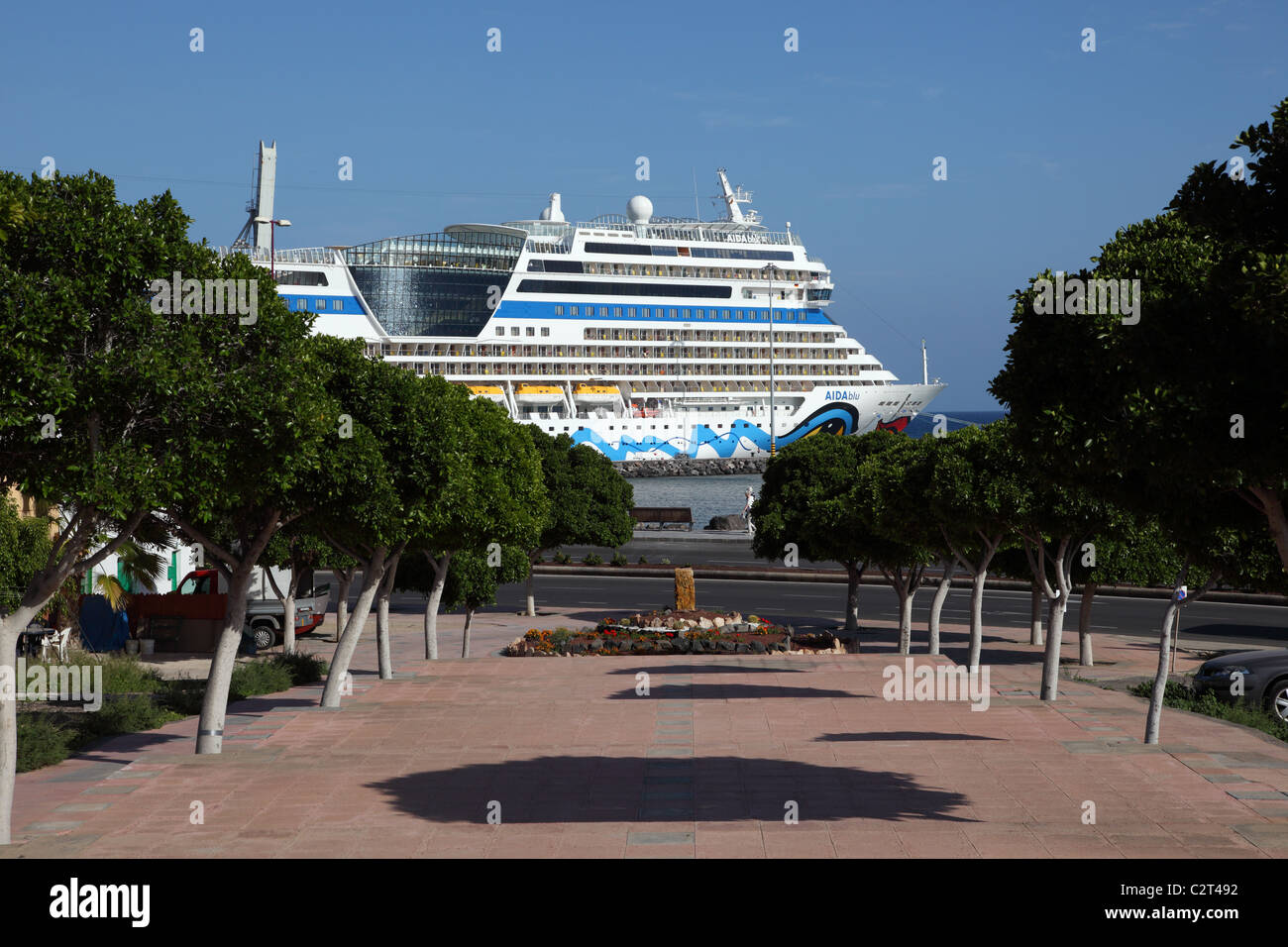 Kreuzfahrtschiff AIDAblu im Hafen von Puerto del Rosario, Kanarische Insel Fuerteventura, Spanien. Stockfoto