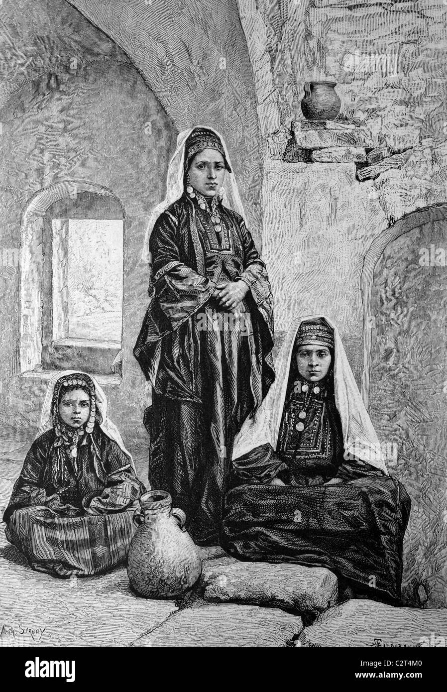 Frauen aus Bethlehem, historische Abbildung, ca. 1886 Stockfoto