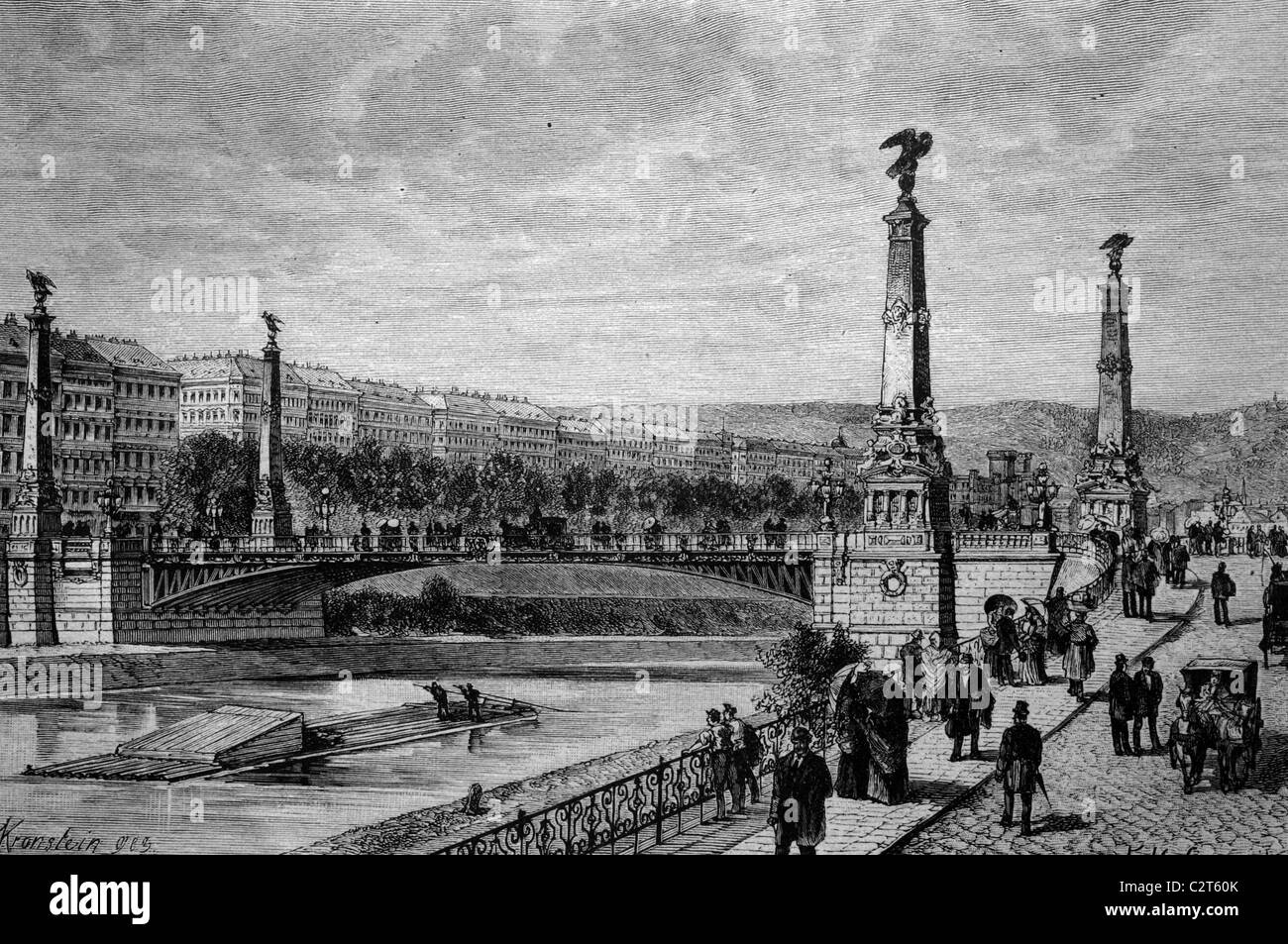 Stefaniebruecke Brücke über den Donaukanal in Wien, Österreich, historische Abbildung, ca. 1886 Stockfoto